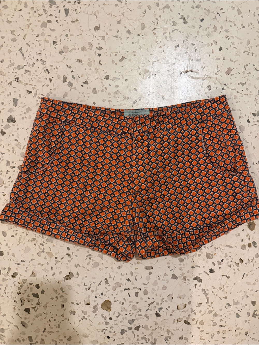 Judith March Orange and Dark Blue Geo High-Waist Shortie